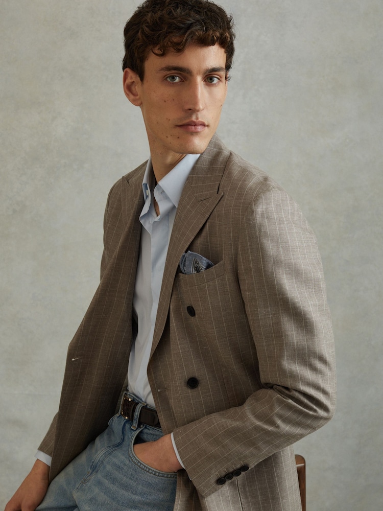 Reiss Airforce Blue Melange Cataldo Silk Reversible Pocket Square - Image 2 of 5 Reiss Airforce Blue Melange Cataldo Silk Reversible Pocket Square - Image 2 of 5