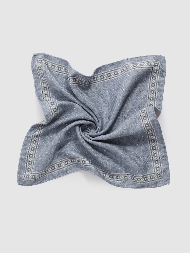 Reiss Airforce Blue Melange Cataldo Silk Reversible Pocket Square - Image 5 of 5 Reiss Airforce Blue Melange Cataldo Silk Reversible Pocket Square - Image 5 of 5