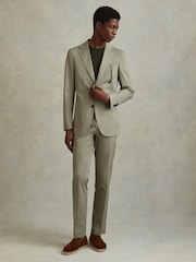 Серовато-зеленый - Однобортный хлопковый Blend зауженного кроя Reiss Crawford - Изображение 2 из 7