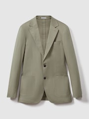 Серовато-зеленый - Однобортный хлопковый Blend зауженного кроя Reiss Crawford - Изображение 7 из 7
