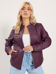 Yours Curve Purple PU Centre Front Jacket - Image 1 of 7