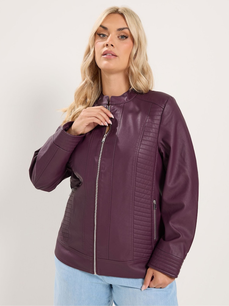 Yours Curve Purple PU Centre Front Jacket - Image 2 of 7 Yours Curve Purple PU Centre Front Jacket - Image 2 of 7
