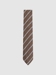 Reiss Chocolate Melange Ravenna Silk Blend Textured Tie - Image 1 of 6
