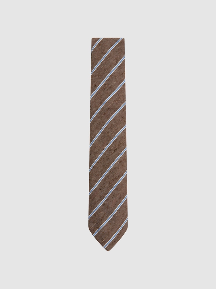 Reiss Chocolate Melange Ravenna Silk Blend Textured Tie - Image 1 of 6