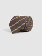 Reiss Chocolate Melange Ravenna Silk Blend Textured Tie - Image 4 of 6