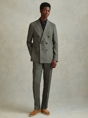 Reiss Dark Sage Halgas Linen Double Breasted Blazer - Image 1 of 7