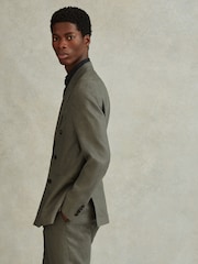 Reiss Dark Sage Halgas Linen Double Breasted Blazer - Image 2 of 7