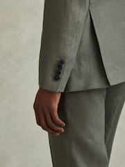 Reiss Dark Sage Halgas Linen Double Breasted Blazer - Image 4 of 7