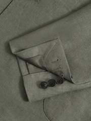 Reiss Dark Sage Halgas Linen Double Breasted Blazer - Image 5 of 7