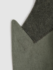 Reiss Dark Sage Halgas Linen Double Breasted Blazer - Image 6 of 7