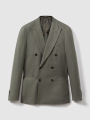 Reiss Dark Sage Halgas Linen Double Breasted Blazer - Image 7 of 7