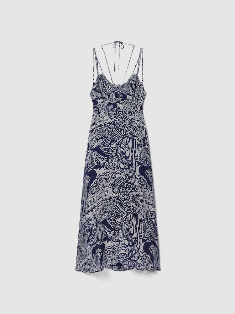Reiss Navy Quinn Printed Strappy Resort Midi Dress - Image 2 of 6