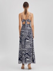 Reiss Navy Quinn Printed Strappy Resort Midi Dress - Image 5 of 6