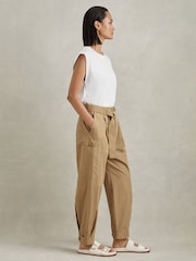Reiss Sand Delia Cotton Tapered Parachute Trousers - Image 1 of 6