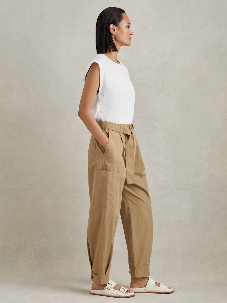 Reiss Sand Delia Cotton Tapered Parachute Trousers - Image 1 of 6
