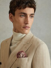 Reiss Oatmeal/Rose Tindari Silk Reversible Pocket Square - Image 2 of 5