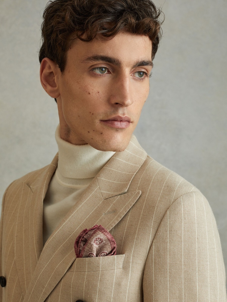 Reiss Oatmeal/Rose Tindari Silk Reversible Pocket Square - Image 2 of 5 Reiss Oatmeal/Rose Tindari Silk Reversible Pocket Square - Image 2 of 5