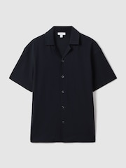 Reiss Navy Hunt Textured Crepe Cuban Collar Shirt - Image 2 of 6