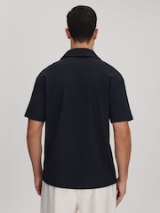 Reiss Navy Hunt Textured Crepe Cuban Collar Shirt - Image 5 of 6
