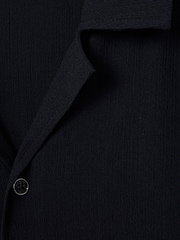 Reiss Navy Hunt Textured Crepe Cuban Collar Shirt - Image 6 of 6