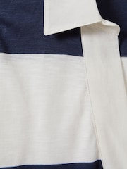 Reiss Navy/Ivory Abigail Striped Cotton Open-Collar Jumper - Image 6 of 6