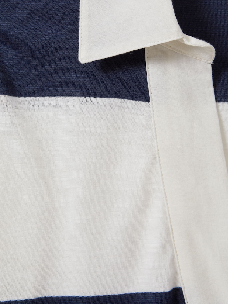 Reiss Navy/Ivory Abigail Striped Cotton Open-Collar Jumper - Image 6 of 6