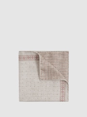 Reiss Oatmeal Melange Cataldo Silk Reversible Pocket Square - Image 1 of 5