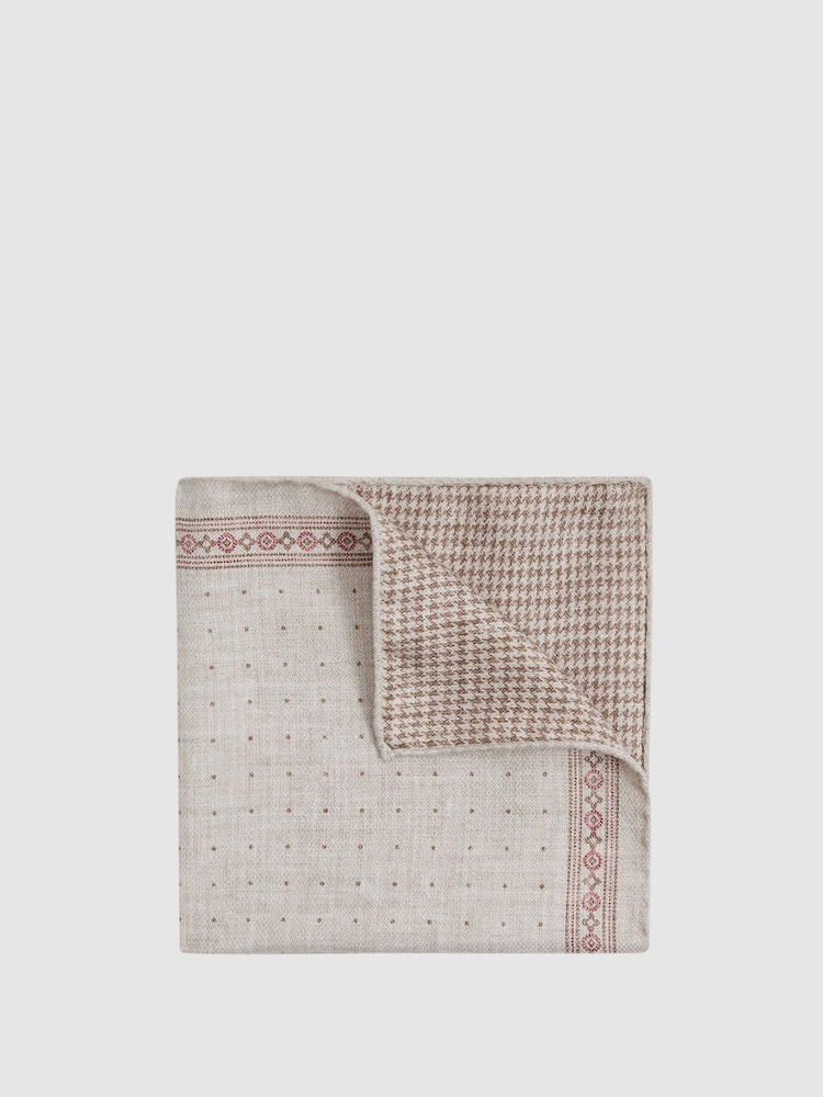 Reiss Oatmeal Melange Cataldo Silk Reversible Pocket Square - Image 1 of 5