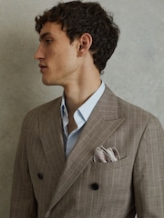 Reiss Oatmeal Melange Cataldo Silk Reversible Pocket Square - Image 2 of 5