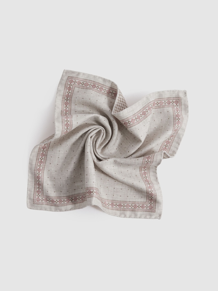 Reiss Oatmeal Melange Cataldo Silk Reversible Pocket Square - Image 5 of 5