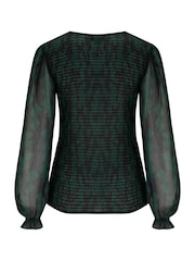 Pour Moi Green Willow Shirred Bodice Chiffon Long Sleeve V-Neck Blouse - Image 4 of 4
