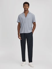 Reiss Porcelain Blue Hunt Textured Crepe Cuban Collar Shirt - Image 1 of 6