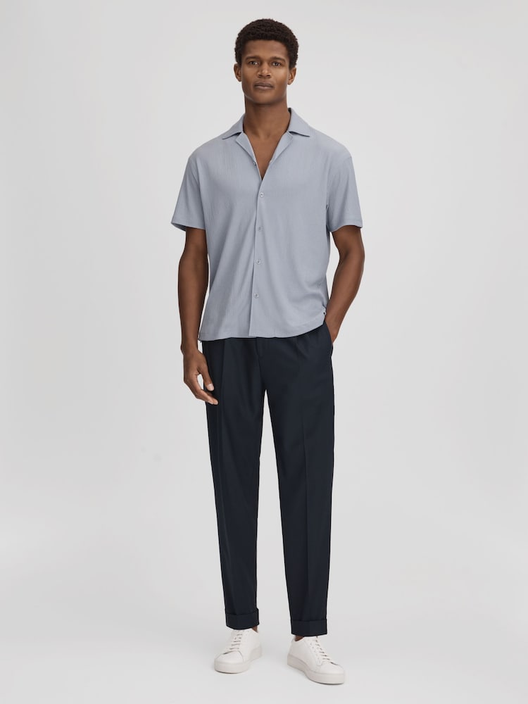 Reiss Porcelain Blue Hunt Textured Crepe Cuban Collar Shirt - Image 1 of 6