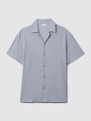 Reiss Porcelain Blue Hunt Textured Crepe Cuban Collar Shirt - Image 2 of 6