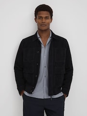 Reiss Porcelain Blue Hunt Textured Crepe Cuban Collar Shirt - Image 3 of 6