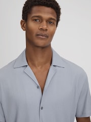 Reiss Porcelain Blue Hunt Textured Crepe Cuban Collar Shirt - Image 4 of 6