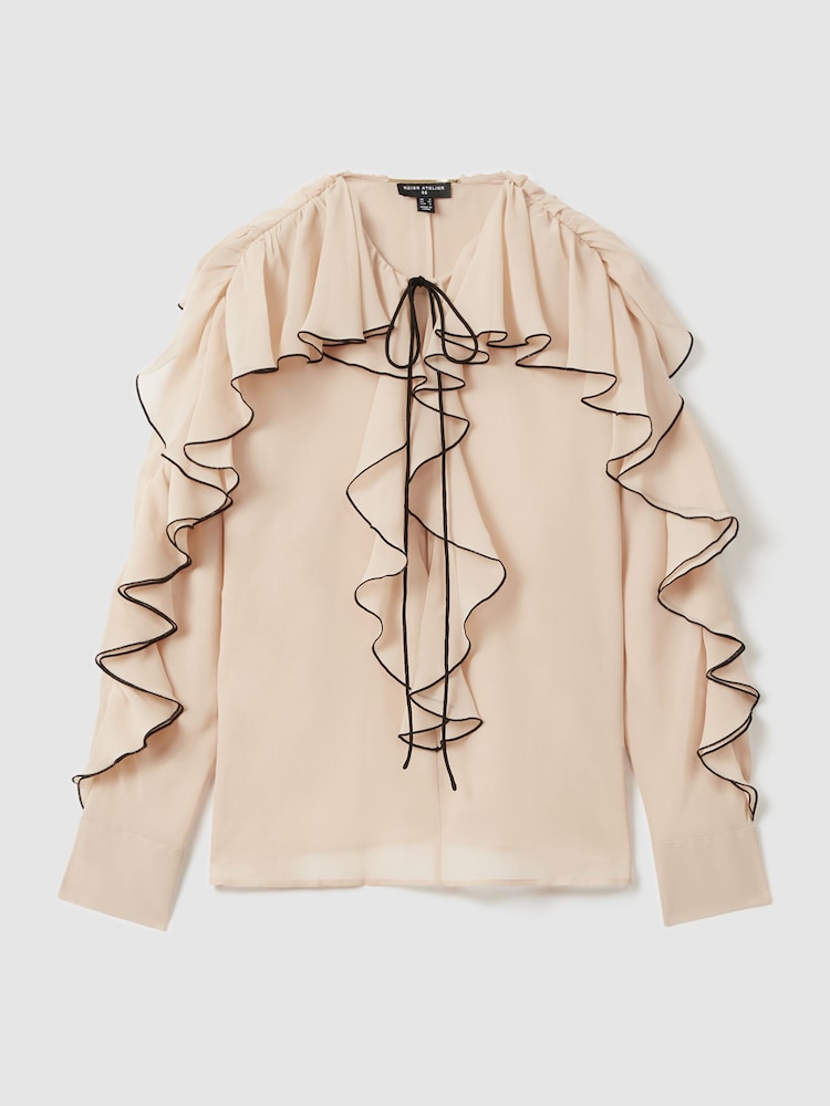 Reiss Blush Kiani Silk Ruffle Blouse - Image 6 of 6