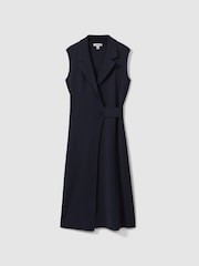 Reiss Navy Elle Knitted Wrap-Front Midi Dress - Image 2 of 5