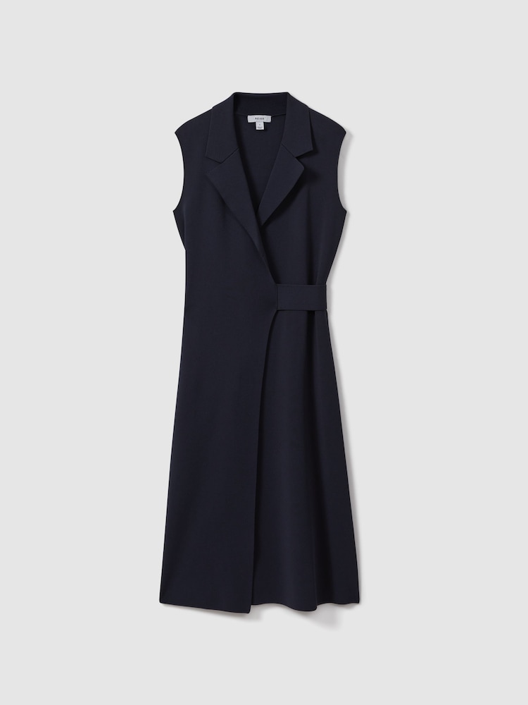 Reiss Navy Elle Knitted Wrap-Front Midi Dress - Image 2 of 5
