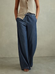 Reiss Mid Blue Carter Denim Look Wide Leg Trousers - Image 3 of 6