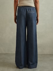 Reiss Mid Blue Carter Denim Look Wide Leg Trousers - Image 5 of 6