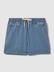 Reiss Mid Blue Isaac Lyocell Blend Denim Drawstring Shorts - Image 2 of 5