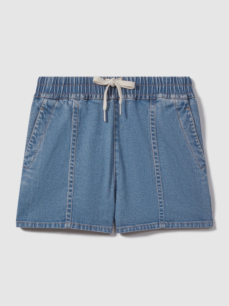 Reiss Mid Blue Isaac Lyocell Blend Denim Drawstring Shorts - Image 2 of 5