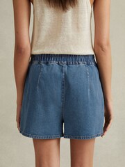 Reiss Mid Blue Isaac Lyocell Blend Denim Drawstring Shorts - Image 3 of 5