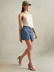 Reiss Mid Blue Isaac Lyocell Blend Denim Drawstring Shorts - Image 4 of 5