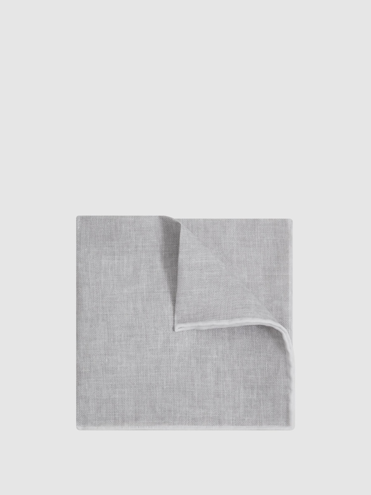 Reiss Soft Ice Siracusa Linen Contrast Trim Pocket Square - Image 1 of 5