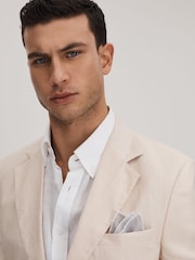 Reiss Soft Ice Siracusa Linen Contrast Trim Pocket Square - Image 2 of 5