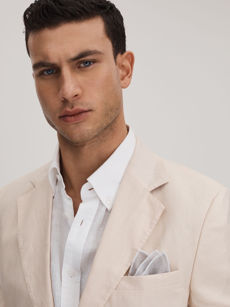 Reiss Soft Ice Siracusa Linen Contrast Trim Pocket Square - Image 2 of 5