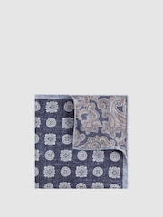 Reiss Indigo Melange Tindari Silk Reversible Pocket Square - Image 1 of 5