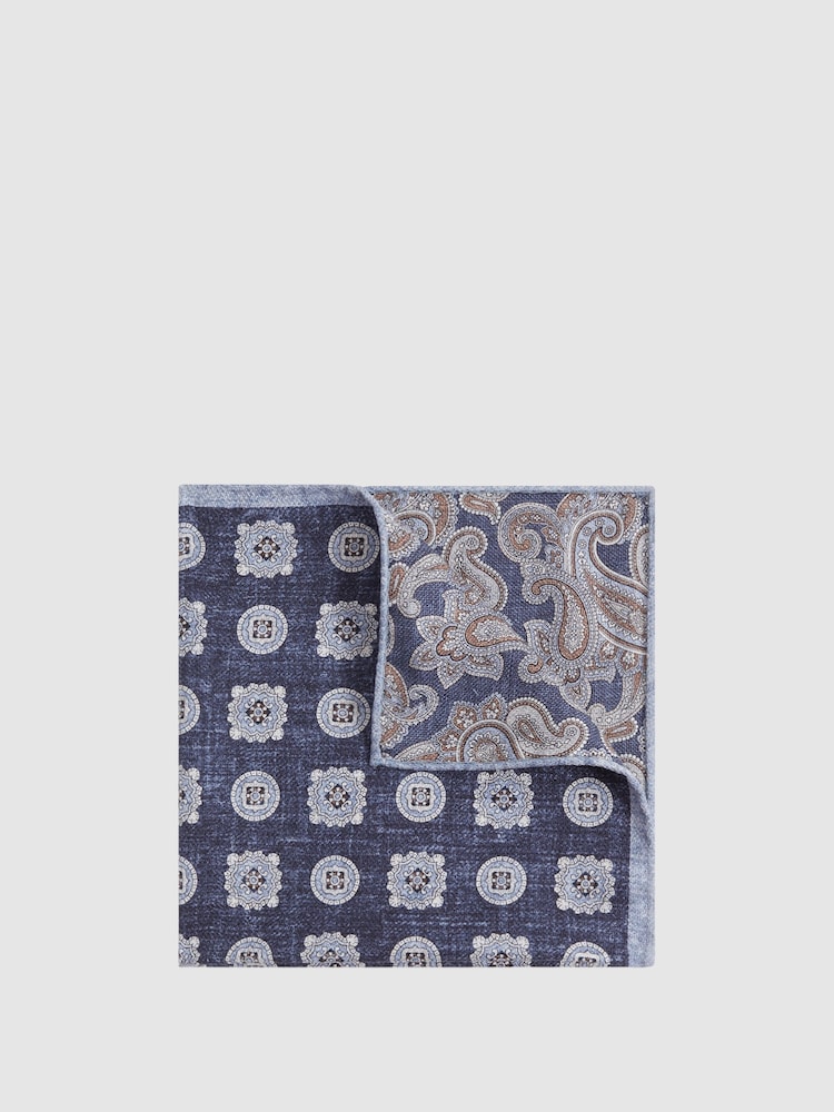 Reiss Indigo Melange Tindari Silk Reversible Pocket Square - Image 1 of 5